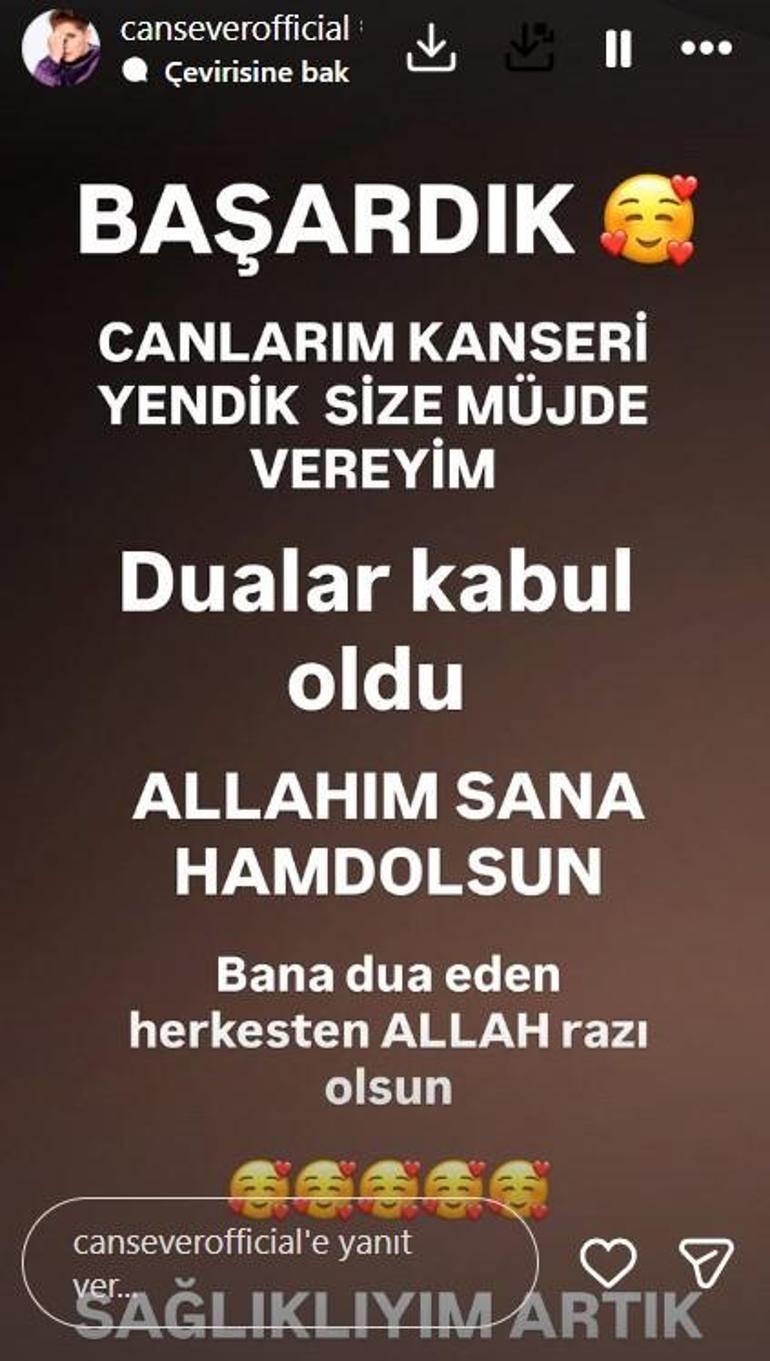 Lösemi teşhisi konulmuştu Cansever müjdeli haberi verdi