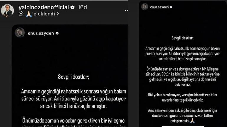 Yoğun bakımda yaşam mücadelesi veriyor Yeğeni, Yalçın Özdenin son durumunu açıkladı