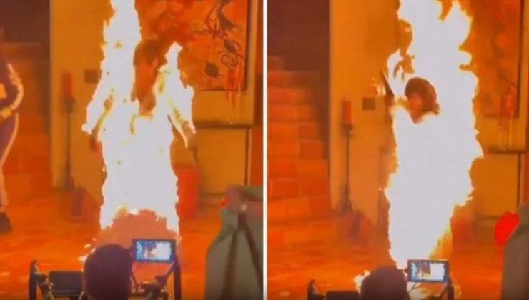 Klip çekiminde korkutan kaza! Katy Perry’nin kıyafeti alev aldı