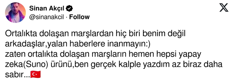 Beklenen açıklama geldi Sinan Akçıl, Milli Takım için marş yazdığını duyurdu