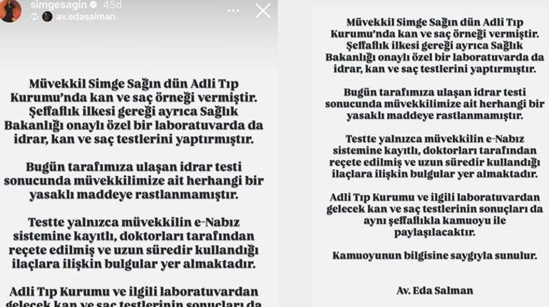 Ünlülere uyuşturucu soruşturması Gözaltına alınan Simge Sağın test sonucunu açıkladı