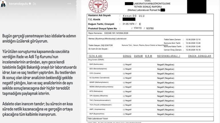 Uyuşturucu test sonucu pozitif çıkmıştı Kenan Doğuludan ilk açıklama